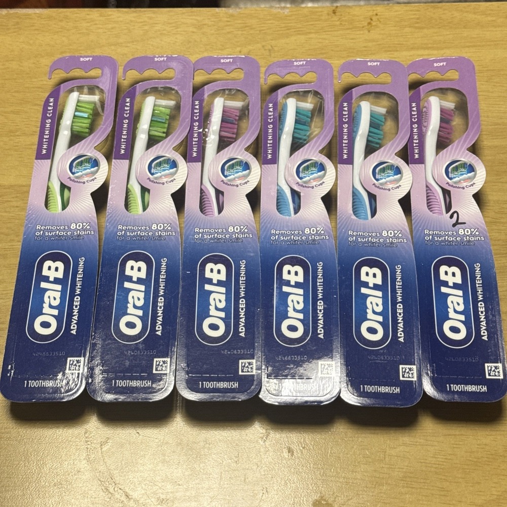 Oral-B Advanced Whitening Clean SOFT Bristle Toothbrush Assorted Color-Pack of 6